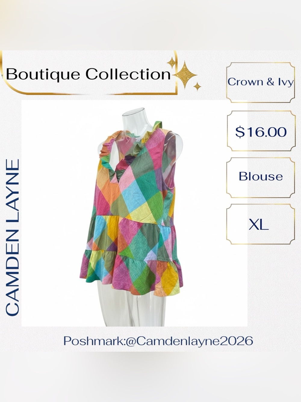 Crown & Ivy Multicolor Green Pink Blue Tiered Sleeveless Top - Picture 5 of 8